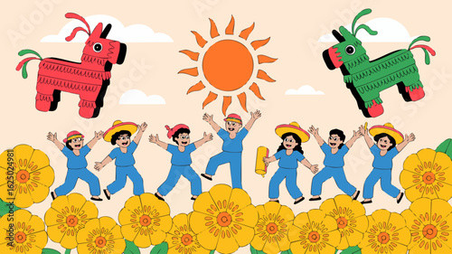 Vector SVG Illustration of Festive Scene Featuring Llamas and People in Flat Modern Style with Bright Colors