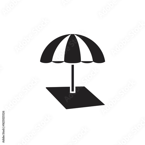 Vector art of a black and white icon of a beach umbrella providing shade on a sunny day, isolated on white background