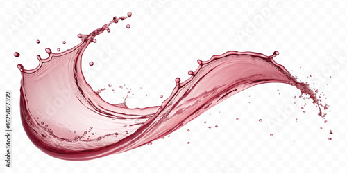 realistic 3d smooth liquid red wine water splash in curve style isolated on transparent background