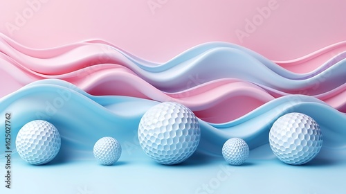Golf balls on pastel pink and blue abstract background, 3d rendering