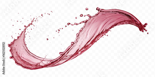 realistic 3d smooth liquid red wine water splash in curve style isolated on transparent background