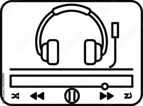 Illustration of a media player with headphones, representing online music, podcast, or video streaming for entertainment and communication
