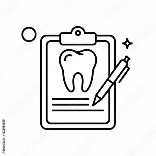 Dental record on clipboard with tooth illustration and pen for medical documentation