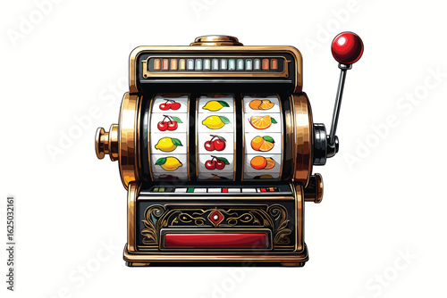 Slot machine. Vector 3d illustration isolated on white background.