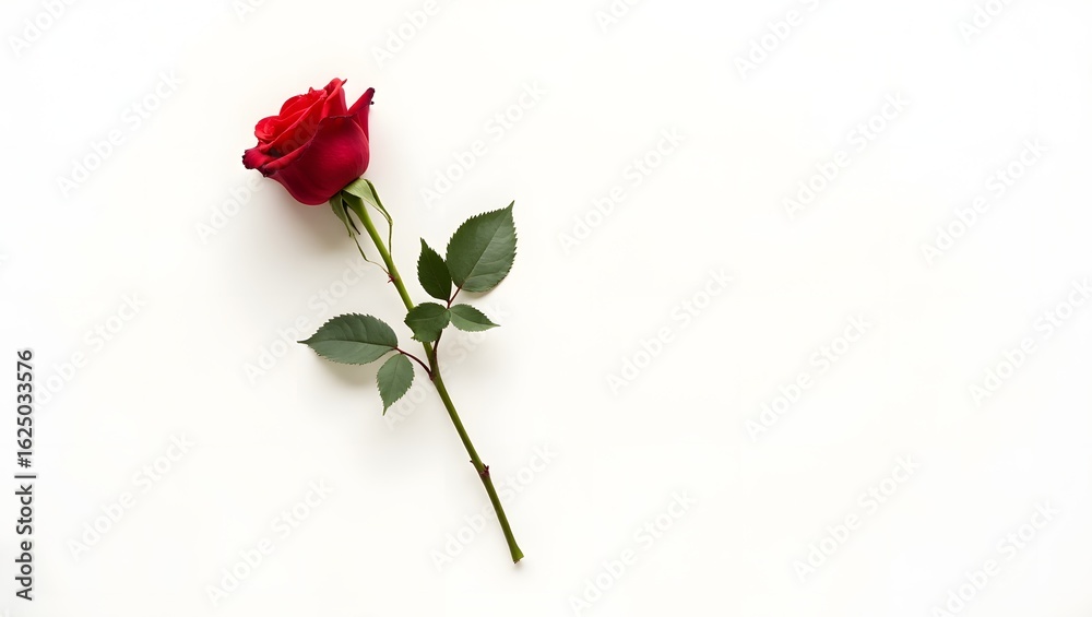 A Single Red Rose on a White Background Symbolizing Love and Romance A Single Red Rose on a White Background Symbolizing Love and Romance