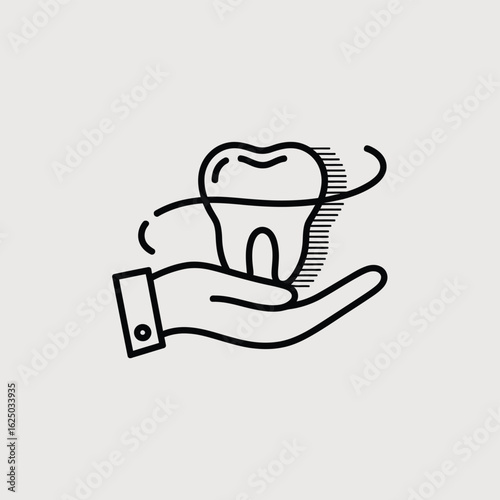 Hand holding a tooth with dental floss for oral hygiene and dental care concept