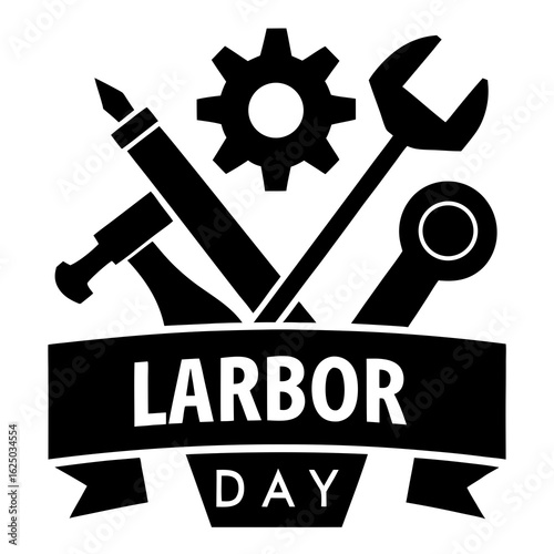 Labor day celebration with hammer wrench gear and pen silhouette isolated on transparent background