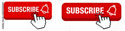 Red subscribe button bell with hand 

