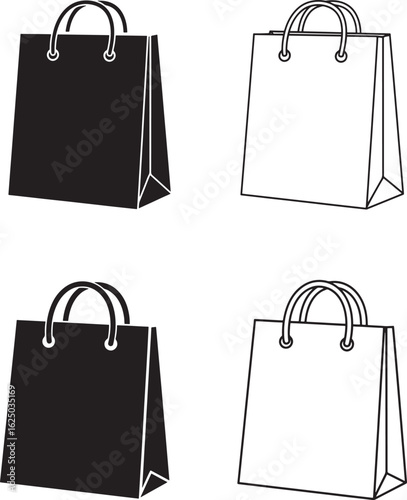Four shopping bags black and white sketch style