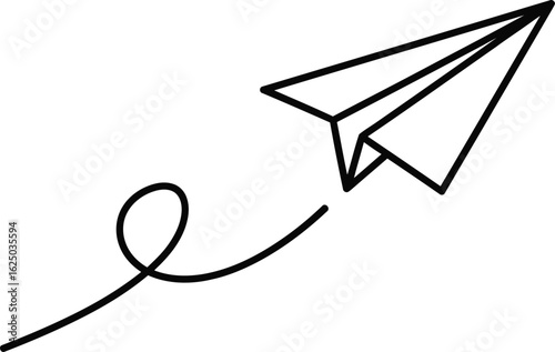Vector art of paper airplane icon symbolizing flight, travel, and dreams, depicted as a simple line art illustration for versatile design applications