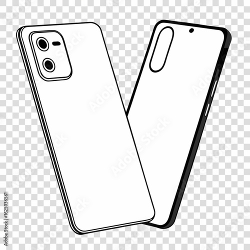 Outline drawing of two modern smartphones with different camera designs