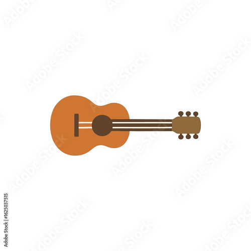 A top view of an acoustic guitar resting on a plain background, ideal for music-related content