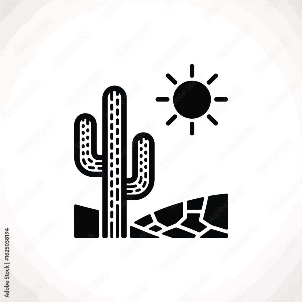 Obraz premium Stylized silhouette of a saguaro cactus under a bright desert sun