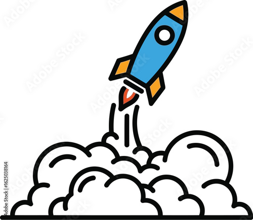 Illustration of a rocket launching into space, symbolizing startup, innovation, and the pursuit of goals