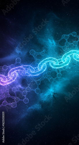Abstract glowing chain of light in vibrant blue and purple hues against a dark background