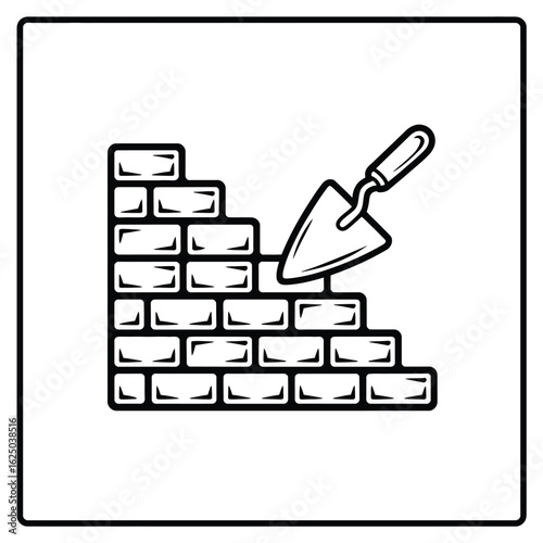 Hand drawn illustration of a brick wall being built with a trowel tool