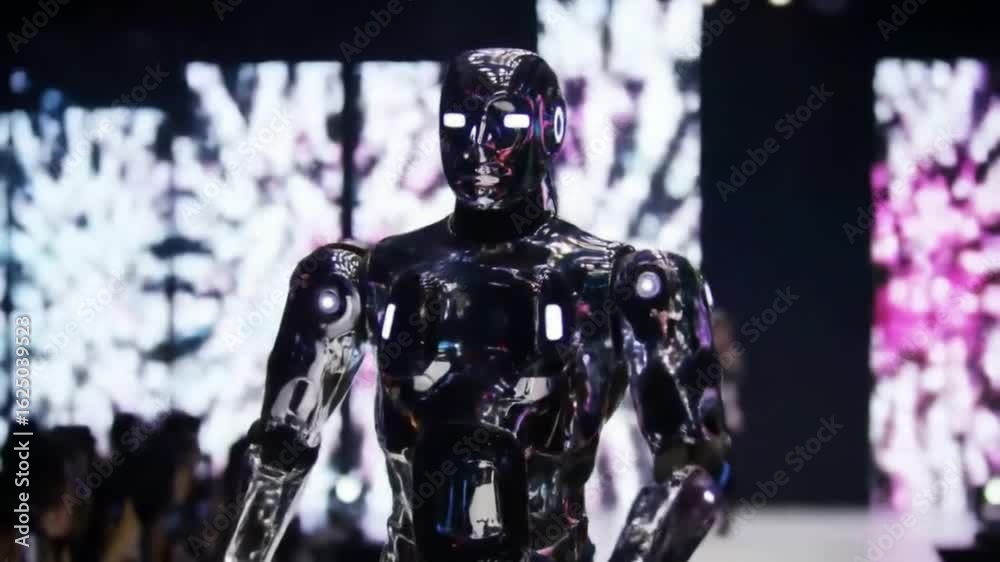 Fashion robot on fashion show catwalk. Fashion robot on fashion show catwalk.