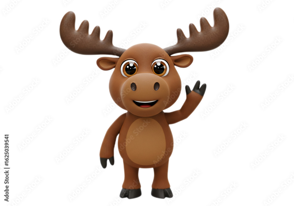 Cartoon moose waving friendly, brown animal character on Transparent Background Cartoon moose waving friendly, brown animal character on Transparent Background