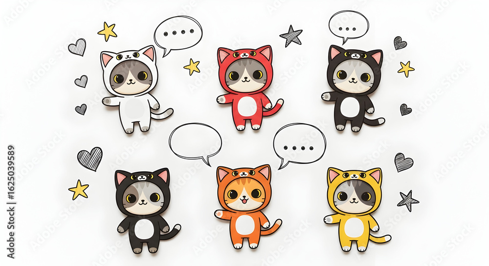 Obraz premium Cute Cats in Animal Costumes with Speech Bubbles