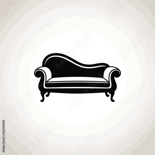 Elegant black chaise lounge sofa with ornate details on a textured background