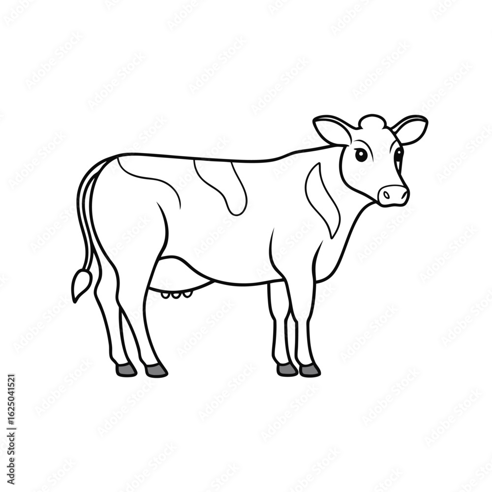 Fototapeta premium Line art of cow cartoon isolated on white background.
