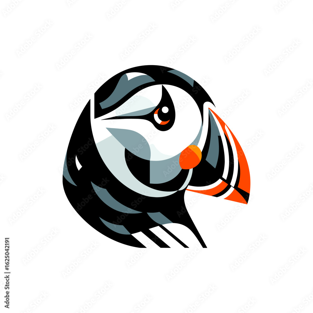Naklejka premium Colorful illustration of a puffin bird's head showcasing vibrant features and textures