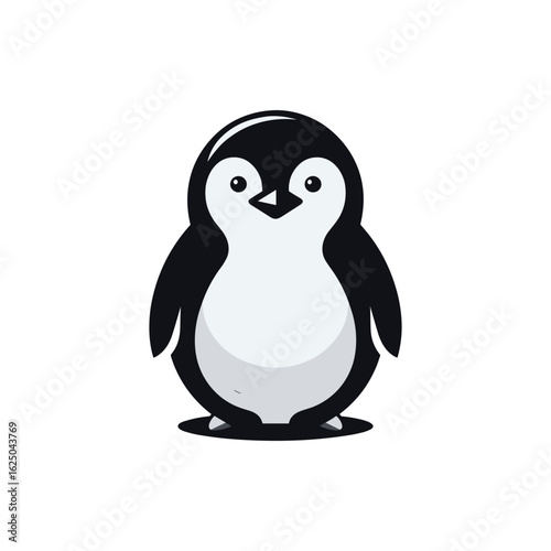 Cute cartoon penguin standing on ice, with a simple background emphasizing its playful nature