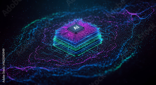 Abstract glowing cosmic nebula with a central crystalline structure