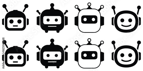 chat bot logo, ai bot logo, robot AI logo artificial intelligence logo, Robot icon.Intelligent tactical bot robot face head simple icon symbol. cyborg owl illustration black and white color