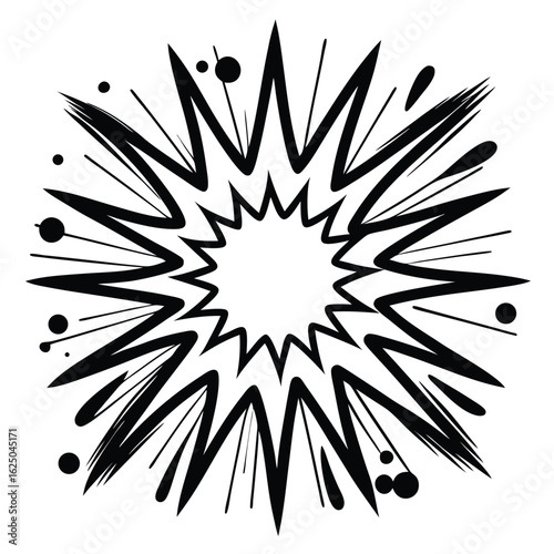 Comic book explosion or burst effect. Black and white abstract vector graphic for cartoon boom and bang sounds.

