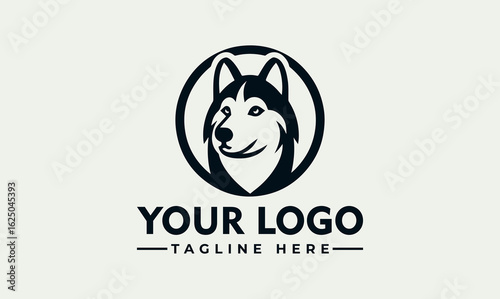 Husky dog head in a circle, logo design with space for text at the bottom.