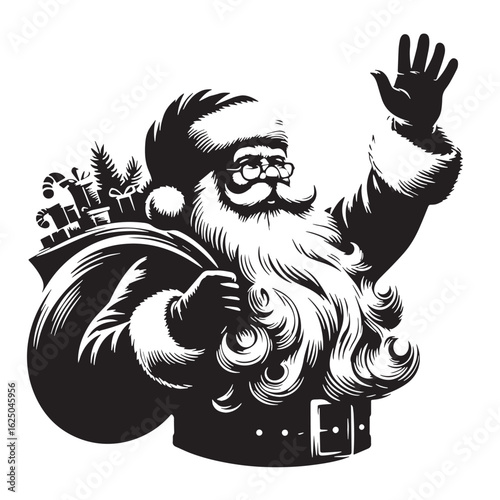 black Santa waving Silhouette Vector, High Quality Illustration on White Background