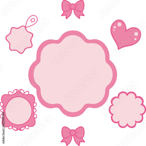 Collection of cute pink decorative frames and bows perfect for baby shower invitations scrapbooking or feminine design elements