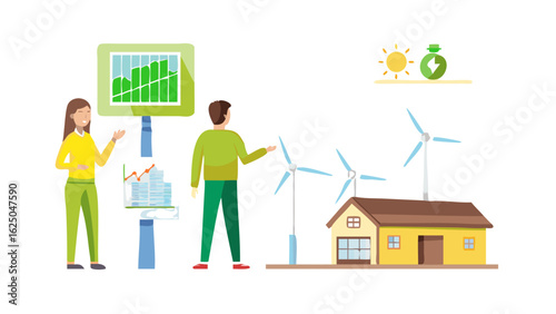Sustainable energy sources renewable power wind turbines solar panels for home use