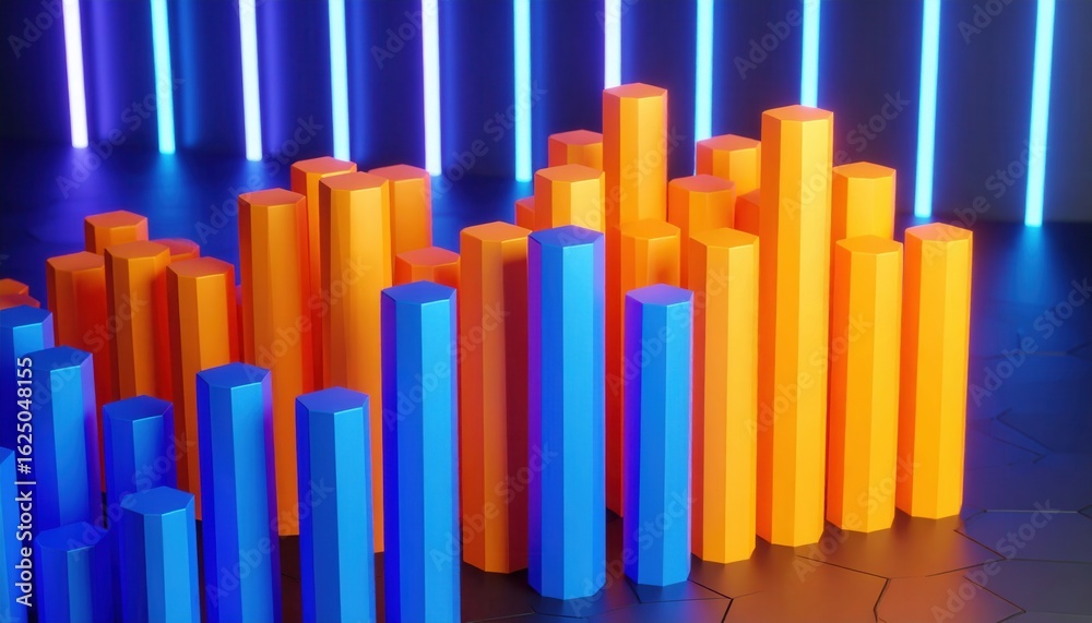 Fototapeta premium Arrangement of Hexagonal Prisms with Neon Lighting