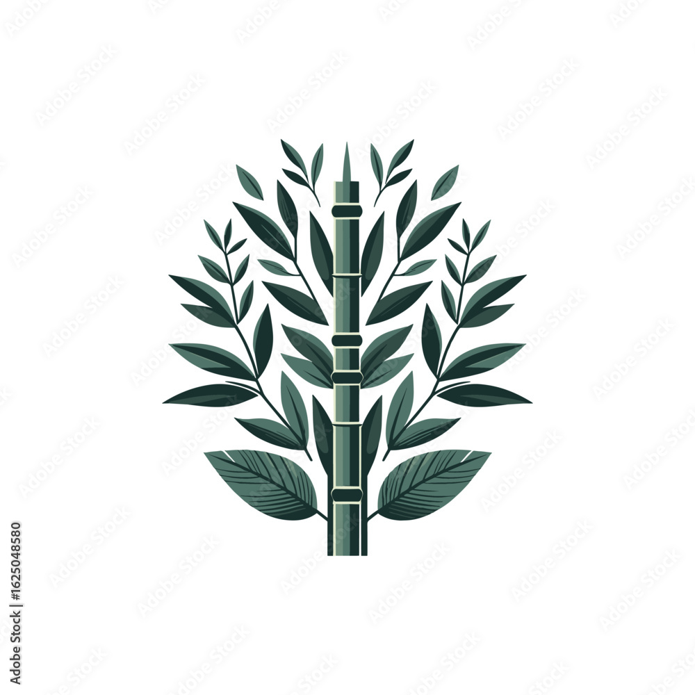 Fototapeta premium Stylized illustration of bamboo surrounded by lush green leaves, symbolizing nature and tranquility