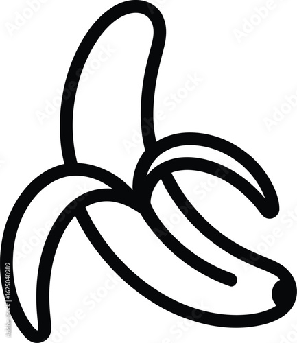 Bold Black Line Art Illustration of a Peeled Banana; Simple, Minimalist, and Modern Design; Perfect for Branding, Packaging, or Health-Related Projects.