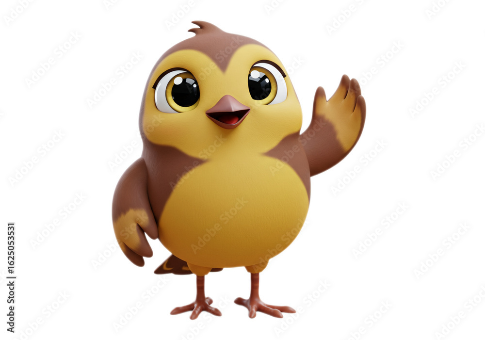 Fototapeta premium Cartoon bird waving friendly brown and yellow greeting on Transparent Background