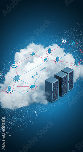 Digital cloud computing servers connected to network and data storage