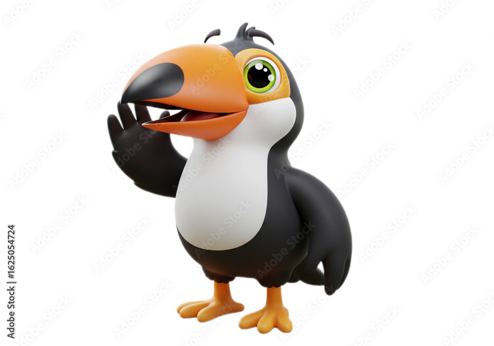 Obraz premium Cartoon Toucan With Orange Beak Waving on Transparent Background