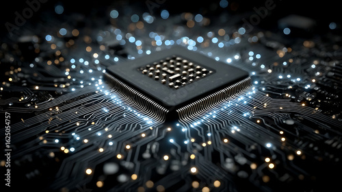 Wallpaper Mural Abstract close up of a microchip on a circuit board with lights Torontodigital.ca