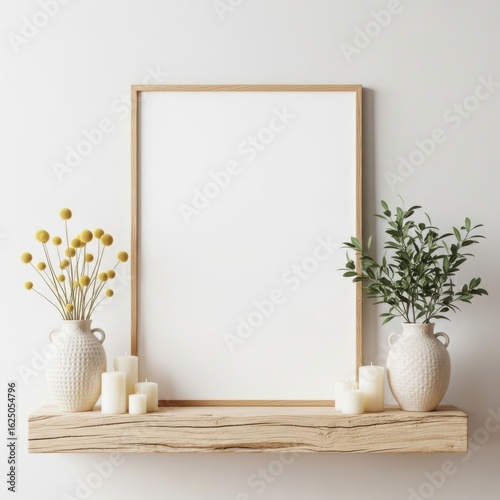 Blank picture frame mockup with floral decor