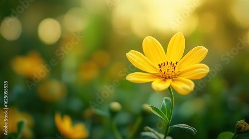 Single yellow wildflower blooming in garden