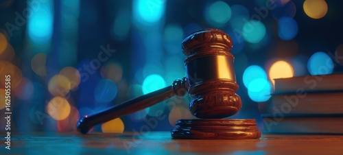 The gavel symbolizes justice and authority in a vibrant legal environment.