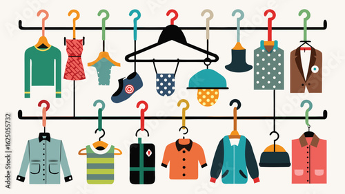 Vector illustration of various hangers and clothes hangers in different styles and colors..eps
