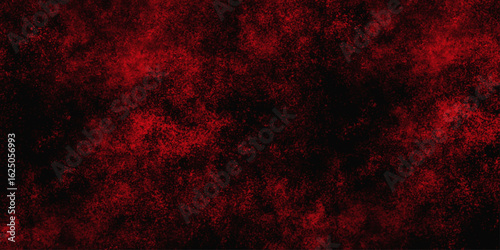 Red color powder explosion isolated on black background. Colorful dust explode. Paint Holi, dust particles splash. Network concept with spray. Futuristic technology element. 3D rendering.