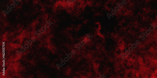 Red color powder explosion isolated on black background. Colorful dust explode. Paint Holi, dust particles splash. Network concept with spray. Futuristic technology element. 3D rendering.