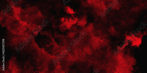 Red color powder explosion isolated on black background. Colorful dust explode. Paint Holi, dust particles splash. Network concept with spray. Futuristic technology element. 3D rendering.