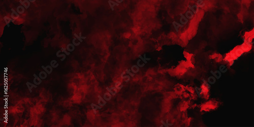 Red color powder explosion isolated on black background. Colorful dust explode. Paint Holi, dust particles splash. Network concept with spray. Futuristic technology element. 3D rendering.
