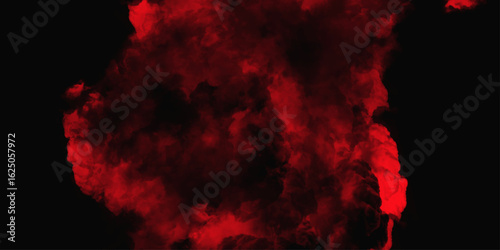 Red color powder explosion isolated on black background. Colorful dust explode. Paint Holi, dust particles splash. Network concept with spray. Futuristic technology element. 3D rendering.
